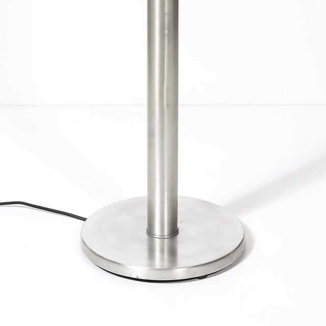 Art Deco Machine Age Torchiere in Brushed Aluminum & Glass Signed Russel Wright For Sale - Image 12 of 12