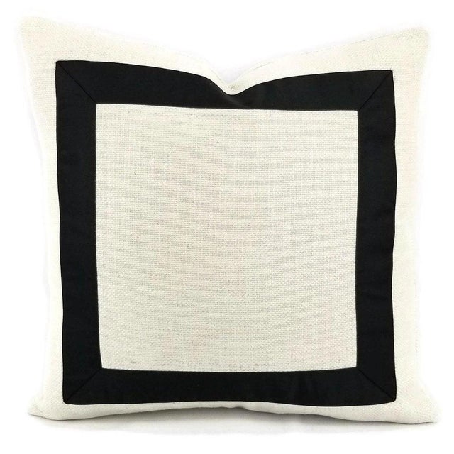 Jane Churchill Darwin in Cream With Black Square Ribbon Embellished Pillow Cover - 20" X 20" For Sale In Portland, OR - Image 6 of 6