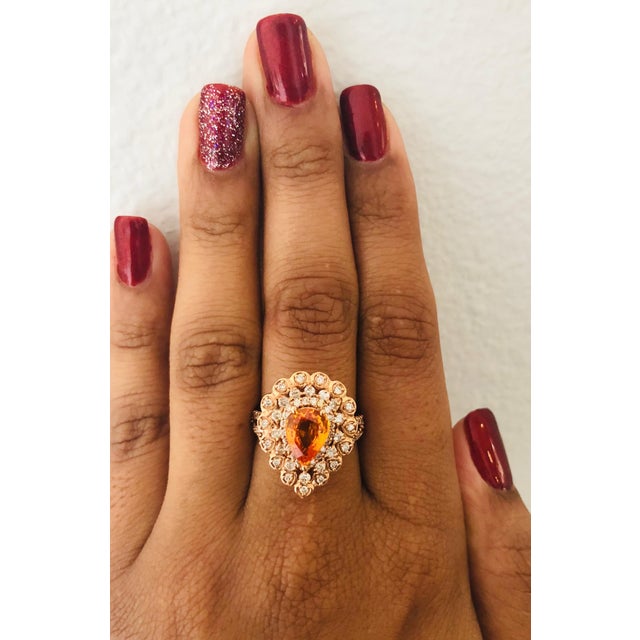 3.02 Carat Orange Sapphire Diamond Rose Gold Ring, Size 7 For Sale In Los Angeles - Image 6 of 11