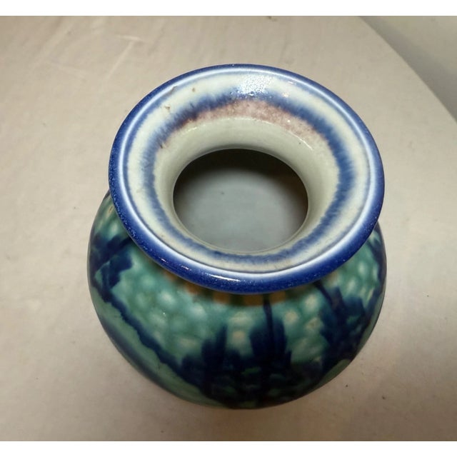 Blue Share Original John Preschutti Graeagle Oktoberfest 97 Blue Glazed Pottery Vase For Sale - Image 8 of 9