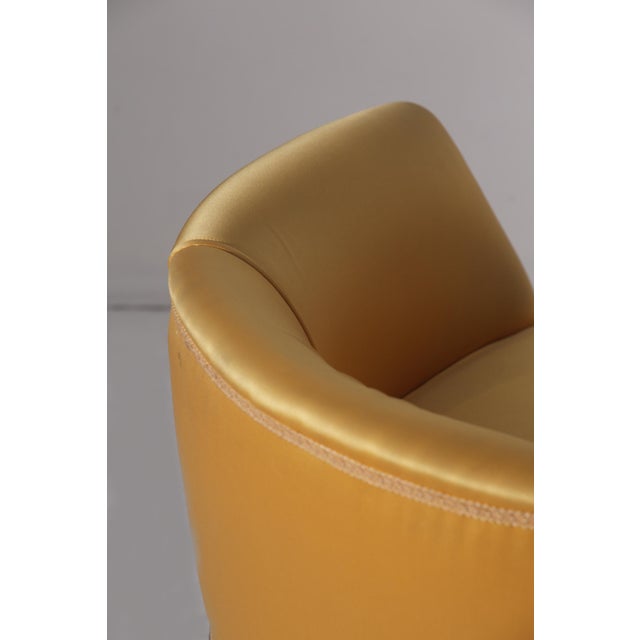 Vintage Bucket Chairs in Yellow Satin Fabric with Ottoman, 1950, Set of 3 For Sale - Image 3 of 11