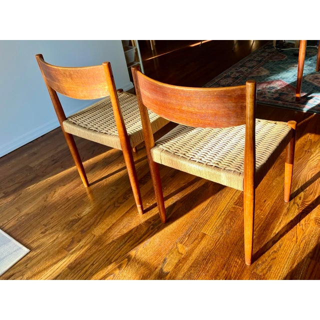 Mid-Century Modern Poul Hundevad for Hundevad & Co. (Hu) Expanding Teak Dining Table and Two Matching Woven Paper Cord Chairs. Made in Denmark. For Sale - Image 13 of 14