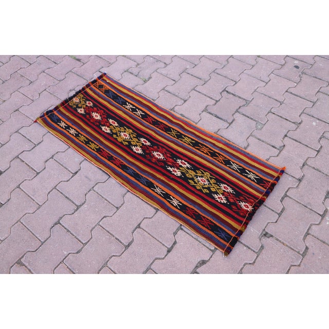 Rustic 1970s Rustic Striped Black Small Rug For Sale - Image 3 of 12