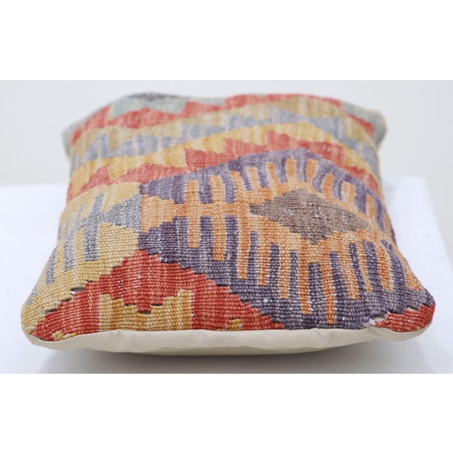 Tribal Arteverk Handwoven Afghan Kilim Lumbar Pillow — Orange & Gold Diamonds For Sale - Image 3 of 3