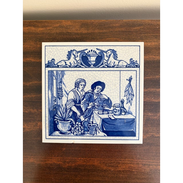 Late 20th Century Dutch Delft Blue and White Porcelain Tiles With Medical Scenes, Pair For Sale - Image 5 of 6