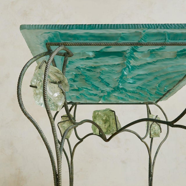 French Cast-Glass + Patinated Iron Desk Attributed Gilles Chabrier, 1992 For Sale - Image 4 of 18
