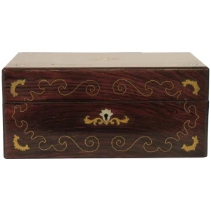 19th Century Wood and Brass Inlaid Mother of Pearl Box