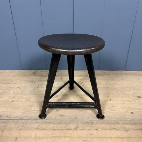 1940s Black Stool with Dark Wooden Seat from Rowac, 1940s For Sale - Image 5 of 14