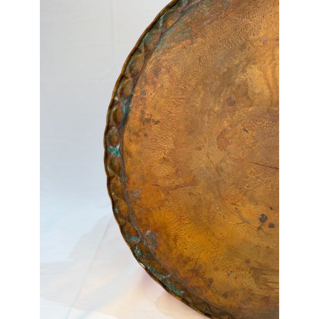 Large Vintage Engraved Brass Tray With Botanical Decoration and Scalloped Rim For Sale - Image 11 of 13