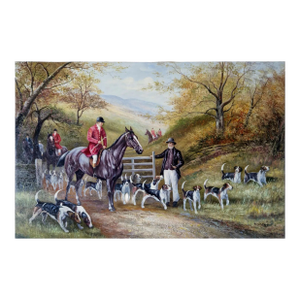 Mid-20th Century Signed H. Verdus - English Hunt Scene With Riders and Hounds, Oil on Canvas