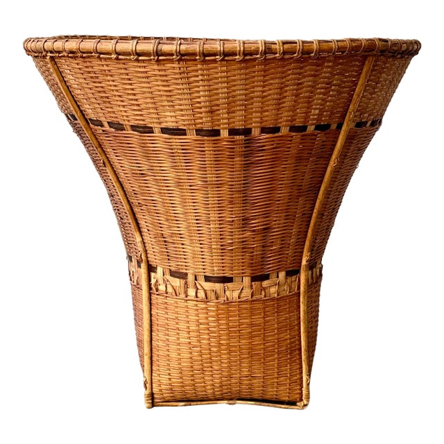 Asian Hand Woven Bamboo, Wicker Decorative Basket For Sale