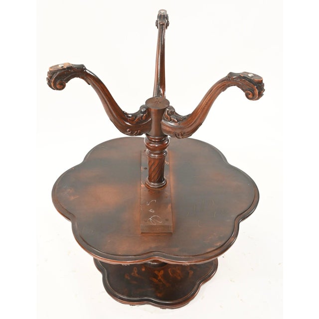 Early 20th Century 1930s–40s Colonial Revival Mahogany Two-Tier Carved Pie Crust Accent Table For Sale - Image 5 of 5