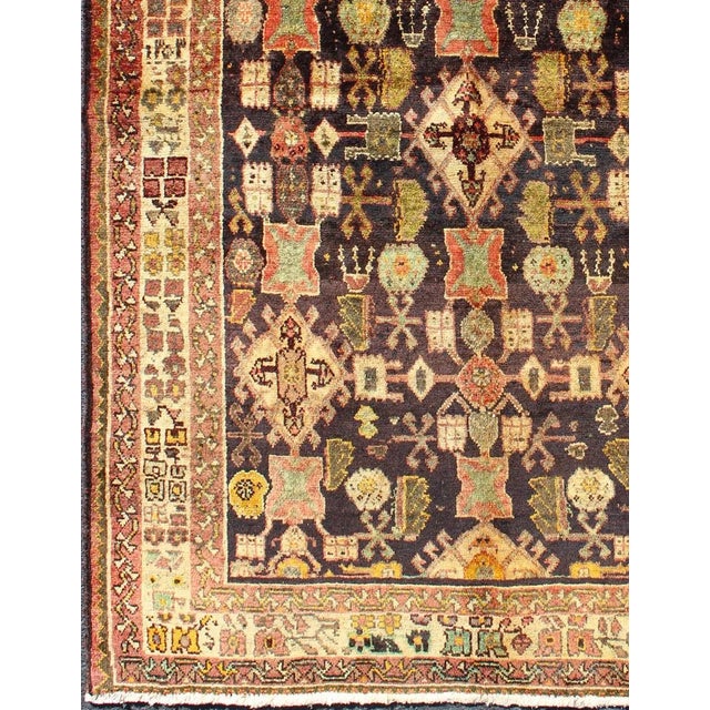 Measures: 4.3 x 6.5. Vintage Persian Mahal Rug with Repeating Tribal Motifs in Rich Brown, Soft Green. Keivan Woven Arts /...
