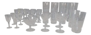 1920's Etched Bamboo Hand Blown Crystal Glassware by Noritake - 28 Pieces
