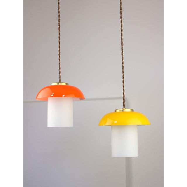 Mid-Century Glass and Brass Mushroom Pendant Lamps, Set of 3 For Sale - Image 12 of 17