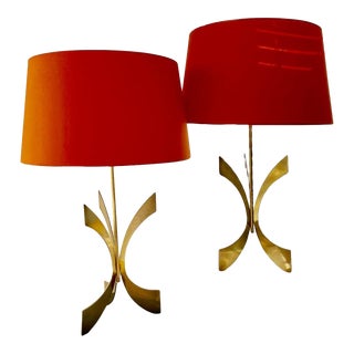 Pair of Sculptural Brass Table Lamps Attributed to Maria Pergay, France 1970 For Sale