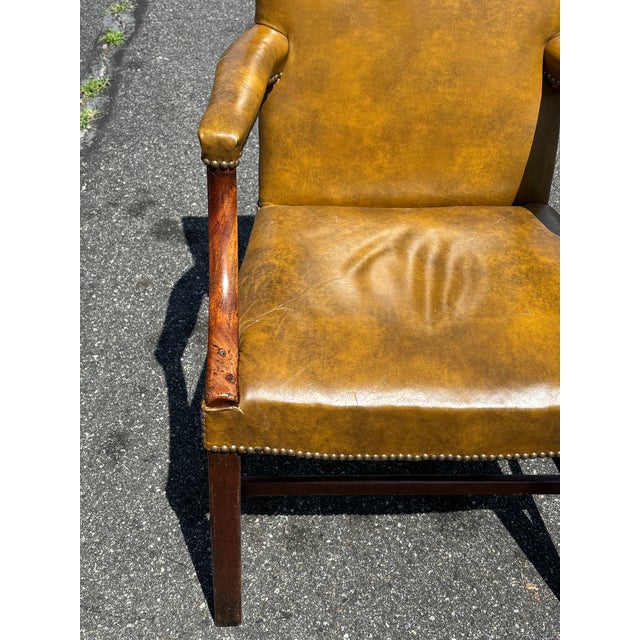 Very Fine 19th C. Georgian Style Leather Arm Chair in Ochre / Mustard / Green For Sale - Image 17 of 18