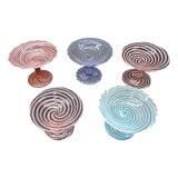 Clear Blue and White Spiral Crystal Baluster-Footed Cups from Baccarat, 1890s, Set of 5 For Sale