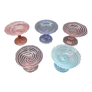 Clear Blue and White Spiral Crystal Baluster-Footed Cups from Baccarat, 1890s, Set of 5 For Sale