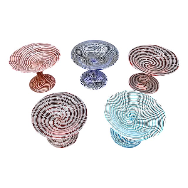 Clear Blue and White Spiral Crystal Baluster-Footed Cups from Baccarat, 1890s, Set of 5 For Sale