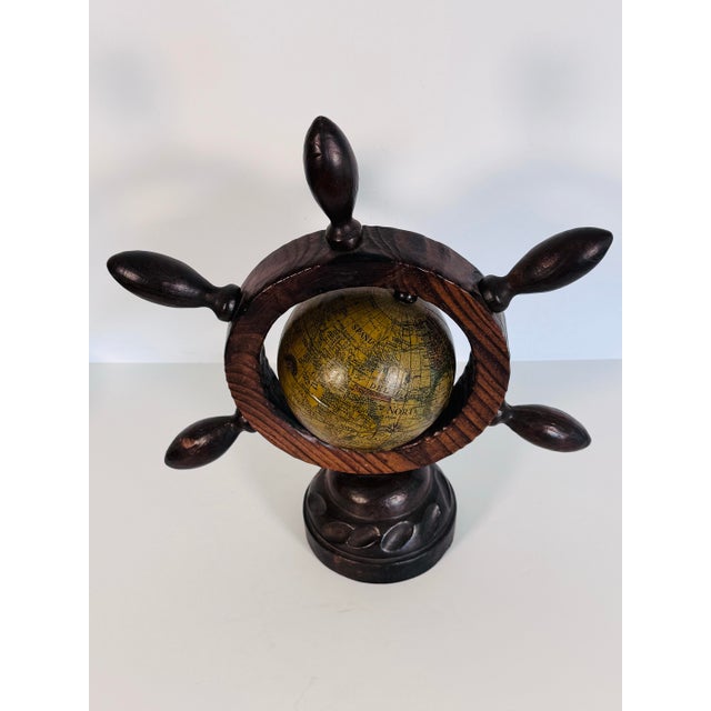 Vintage 1970s Desktop Nautical Globe Ship's Wheel For Sale In Boston - Image 6 of 7
