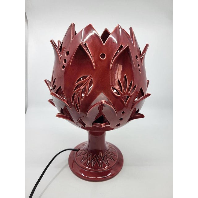 Ceramic Artichoke Lamp in Bordeaux Ceramic, 2010s For Sale - Image 7 of 16