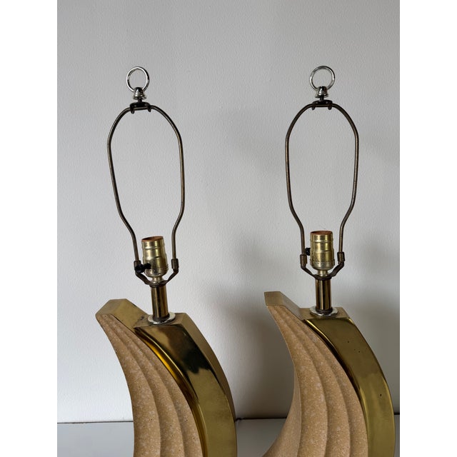 Metal 1980’s Postmodern Art Deco Style Brass Table Lamps – A Pair For Sale - Image 7 of 12
