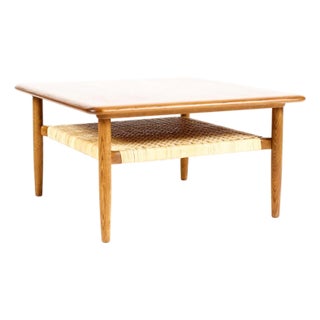 1960s Danish Modern / Mid Century Square Coffee Table Attributed to Kurt Østervig for Jason Mobler— Cane Shelf For Sale