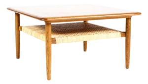 1960s Danish Modern / Mid Century Square Coffee Table Attributed to Kurt Østervig for Jason Mobler— Cane Shelf