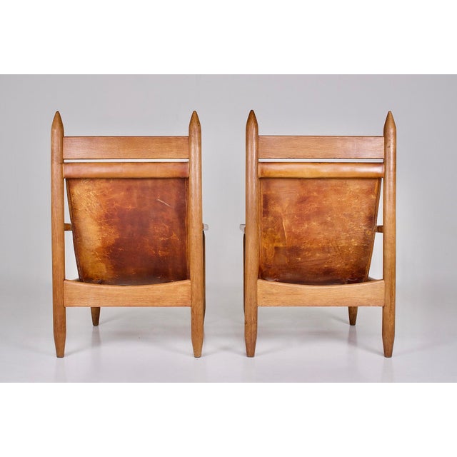 Brown Brutalist Armchairs in Oak and Cognac Leather, 1950s, Set of 2 For Sale - Image 8 of 11