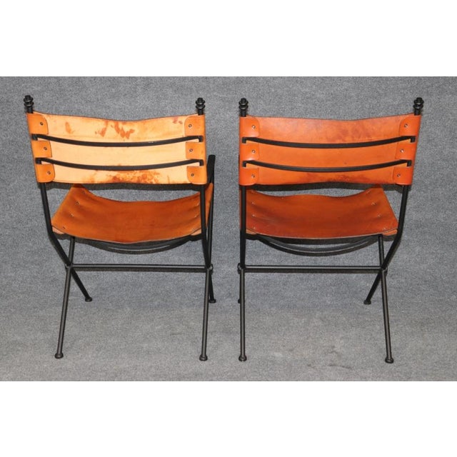 Jacques Adnet Set 4 Art Deco Style Metal and Leather Armchairs in the Manner of Jacques Adnet For Sale - Image 4 of 16