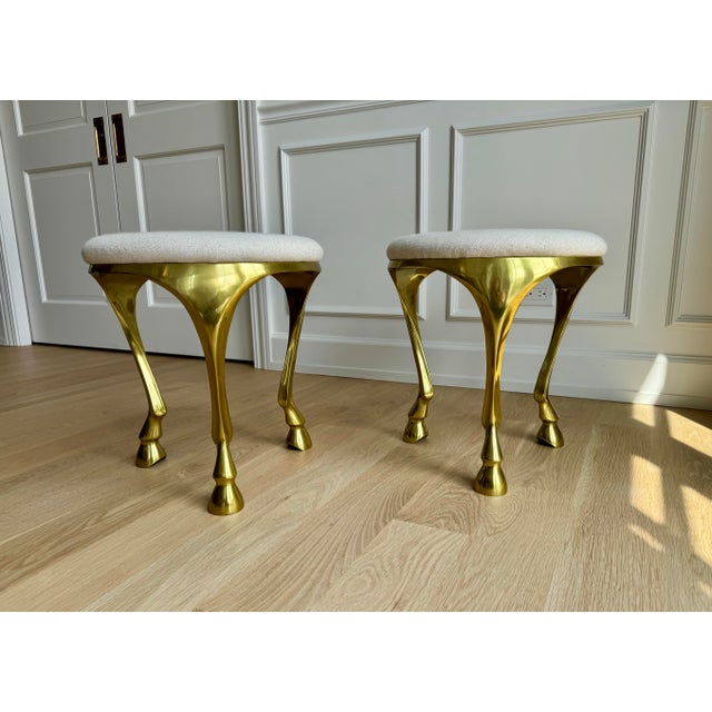 1990s Pair of Vintage Gallop Sculptural Brass Stools / Ottomans by Ayush Kasliwal for Cb2– Cast Aluminum Equine Form, Archived Design For Sale - Image 5 of 11