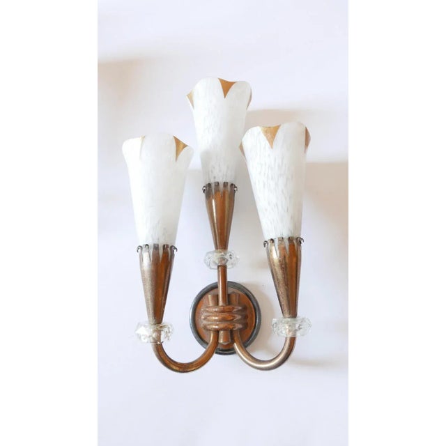 Maison lunel - paris 3 wall lights in brass, transparent plastic, blown crystal bulb covers and gold leaf. please note: on...