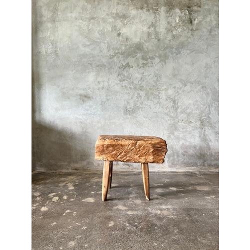 Small Organic Blond Asian Teak Quadripod Bench, Dua For Sale - Image 17 of 18