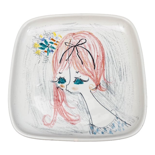 Mid 20th Century Milvia Quadrifoglio Italy Vintage Hand Painted Pottery Platter Plate 10.75" For Sale