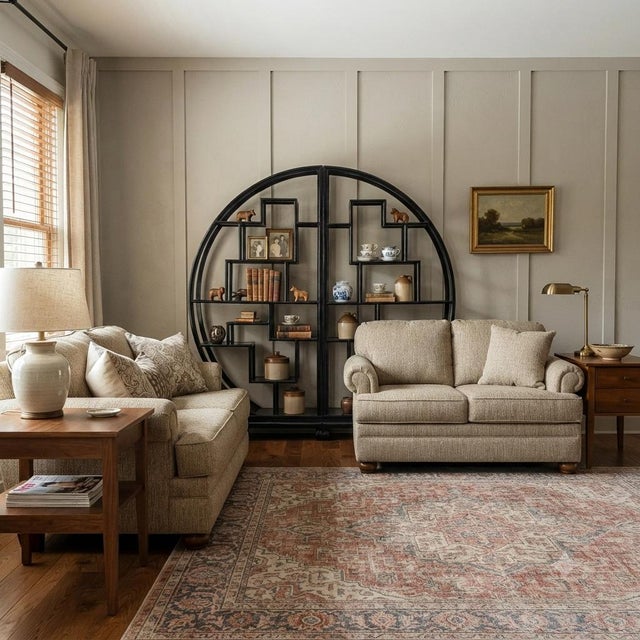 Wood Black Lacquer Moon Gate Round Shelves Wood Display Curio Cabinet Room Divider For Sale - Image 7 of 12