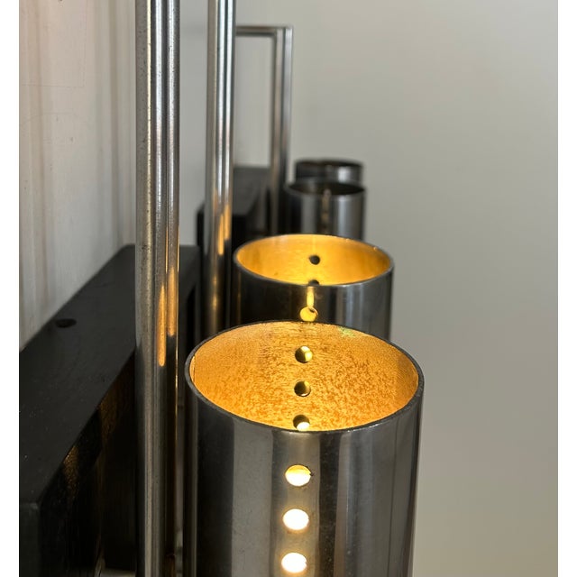 Silver Vintage Wall Lights in Chromed Metal and Blackened Oak, France, 1970, Set of 2 For Sale - Image 8 of 11