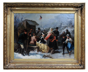 Ice Skating Princess, Germany, 19th Century, Oil on Canvas, Framed