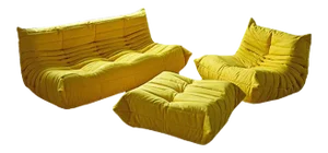 Yellow Microfiber Togo Lounge Chair, Pouf and 3-Seat Sofa by Michel Ducaroy for Ligne Roset, Set of 3