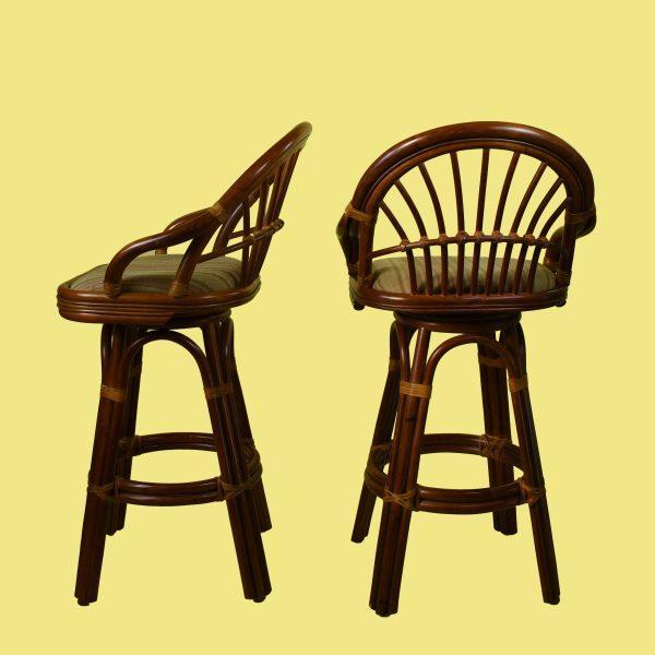 Coastal Set of 3 Bent Rattan Barstools For Sale - Image 3 of 5