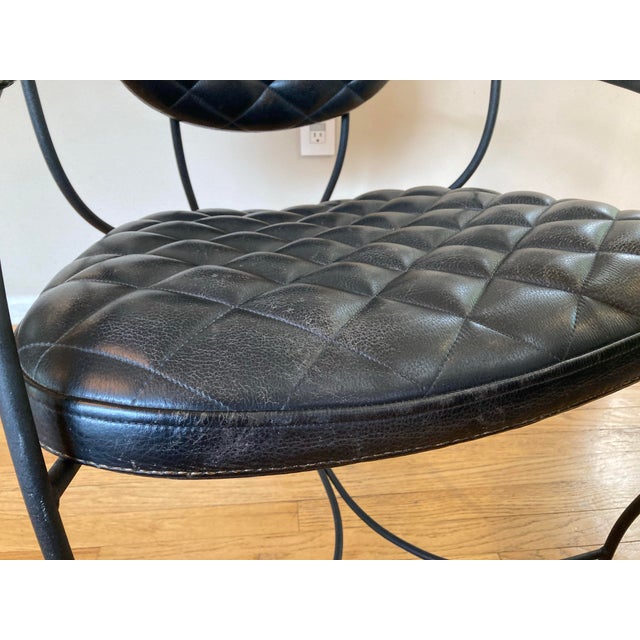 Postmodern 1980s Wrought Iron Metal and Tufted Leather Armchair Italy For Sale - Image 10 of 12