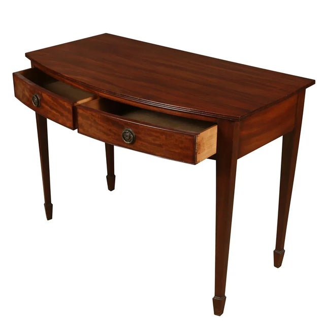 Hepplewhite style, mahogany antique server or console table with two drawers and round pulls