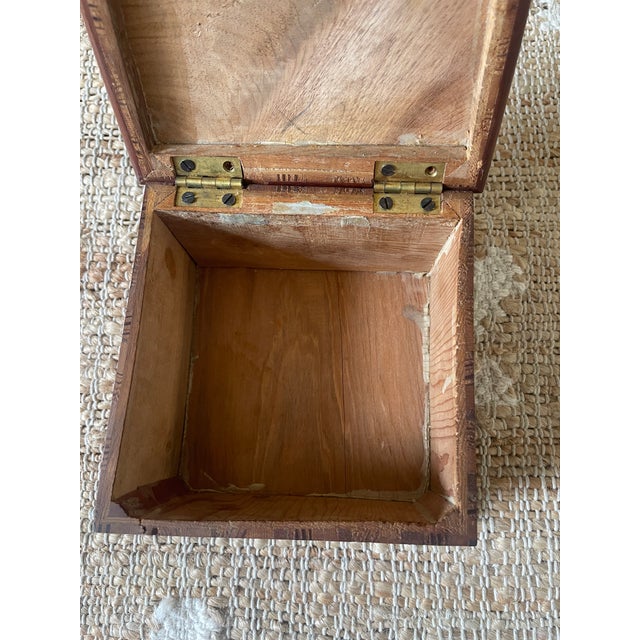 Vintage Wooden Square Wooden Trinket Dresser Box Geometric Parquetry Marquetry For Sale - Image 4 of 9