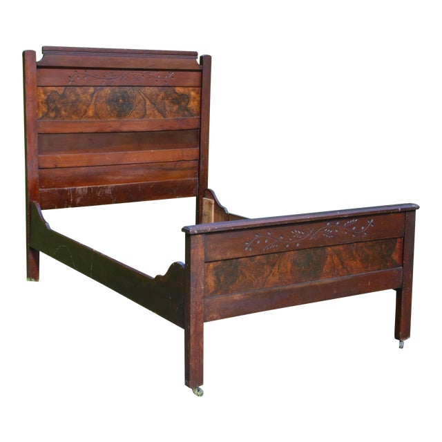 Antique American Victorian Eastlake Black Walnut Spoon Carved 3/4 Bed Frame Chairish