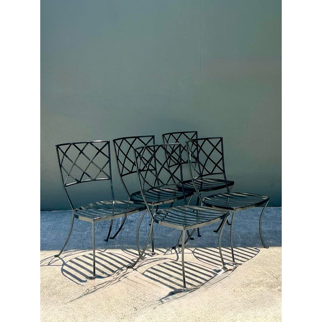 Mid 20th Century Vintage Wrought Iron Trellis Dining Chairs - Set of 5 For Sale - Image 5 of 12