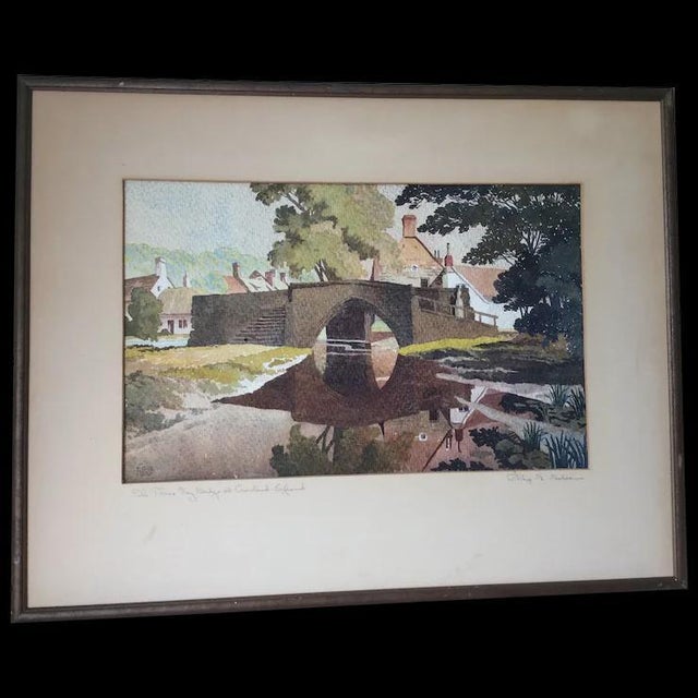 An original circa 1933 Watercolor Painting of Trinity Bridge in Crowland, Lincolnshire, England. The Bridge is a unique...