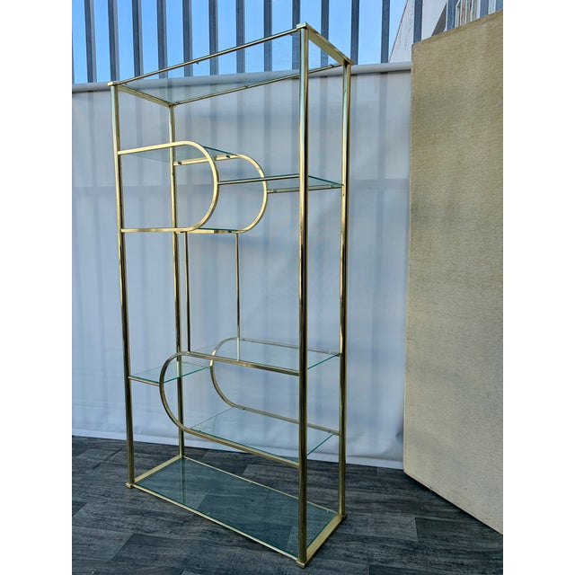 Mid Century Modern Hollywood Regency Brass Etagere in the Milo Baughman Manner. Circa 1970s For Sale - Image 16 of 18
