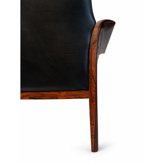 Wood 1960s Rosewood and Black Leather Sofa Attributed to Hans Olson For Sale - Image 7 of 14