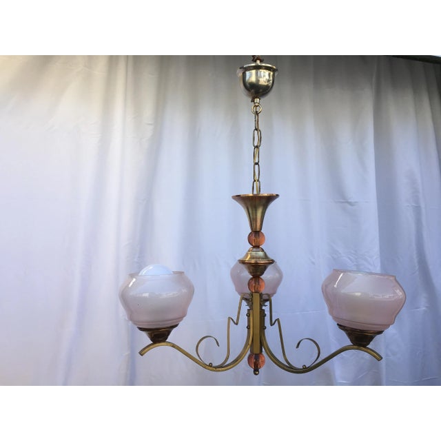 Art Deco Chandelier, 1950s, in Very Good conditions. Designed 1950 to 1959 European Plug (up to 250V).The wiring of this...