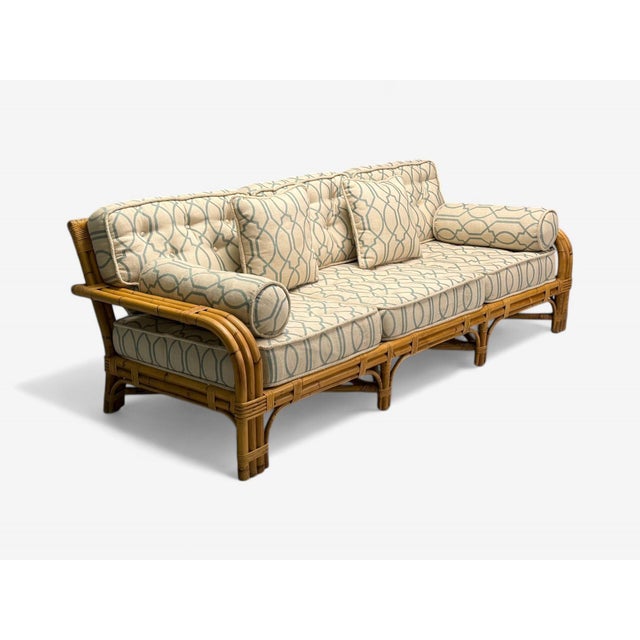 Bielecky Brother, Modern, Large Three Seater Sofa, Rattan, Bamboo, USA, 21st C. Large three seater bamboo and cane wrapped...